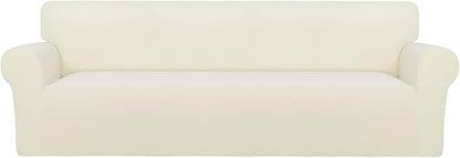 PureFit Stretch Couch Covers for Sofa 4 Seater Slipcovers Ivory | 1-Piece Sofa Cover Washable Soft Couch protector, Couch Slipcover with Non Skid Foam and Elastic Bottom for Kids, Dogs