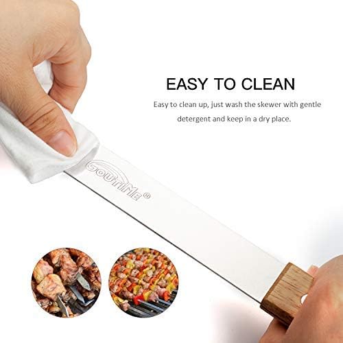 Goutime 23 X 5/8 Inch Stainless Steel Shish Kabob Barbecue BBQ Skewers with Wood Handle for Outdoor Cooking Grilling, Set of 7 with Bag