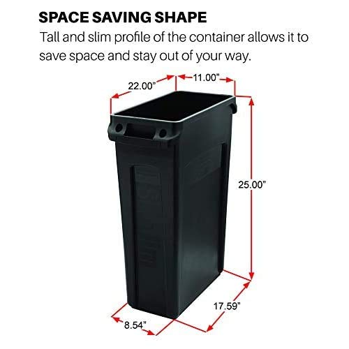 Rubbermaid Commercial Products Slim Jim Trash/Garbage Can with Venting Channels 16-Gallon Black for Kitchen/Office/Workspace Pack of 4
