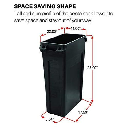 Rubbermaid Commercial Products Slim Jim Trash/Garbage Can with Venting Channels 16-Gallon Black for Kitchen/Office/Workspace Pack of 4