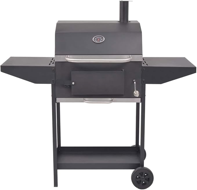 Charcoal BBQ Smoker Grill with Offset Firebox, Heavy Duty Barbecue Smoker with Side Tables and Bottom Shelf for Outdoor Cooking, Garden Parties, Black