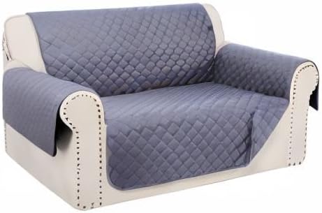 Reversible Loveseat Couch Sofa Covers, 2-Seater, Dark Grey | Loveseat Covers for Dogs Water Repellent, Friendly Furniture Protector with Elastic Straps for Living Room