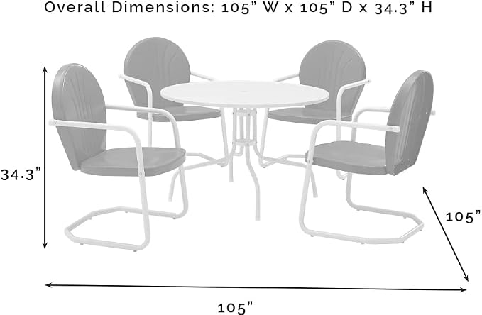 Crosley Furniture Griffith 5-Piece Outdoor Dining Set for 4, Retro Metal Round Patio Table and Chairs, White and Key Lime
