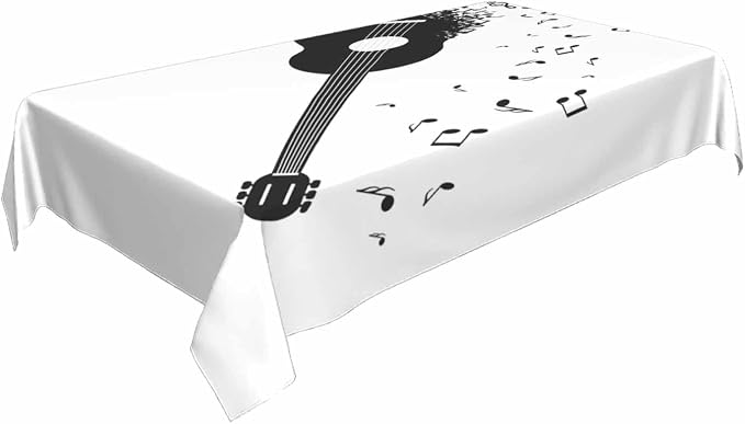 TKS MITLAN Black Guitar with Notes Tablecloth 52 x 70 Inch Rectangular Classical Music Melody Modern Rock Oblong Table Cloth Kitchen Table Decorations for Home Dinner Party