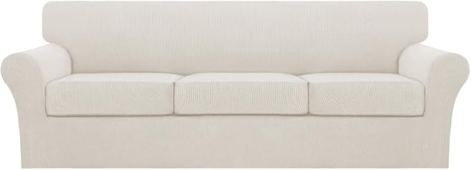 Turquoize 4 Piece Sofa Covers for 3 Cushion Couch Sofa Slipcover Soft Couch Cover for Dogs-Washable Sofa Furniture Covers with 3 Individual Large Cushion Covers (XL Sofa, Cream)