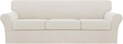 Turquoize 4 Piece Sofa Covers for 3 Cushion Couch Sofa Slipcover Soft Couch Cover for Dogs-Washable Sofa Furniture Covers with 3 Individual Large Cushion Covers (XL Sofa, Cream)
