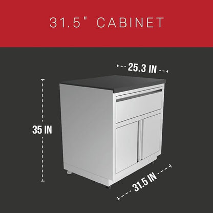 GRILLA Outdoor Kitchen Cabinet 31.5" with 2 Built-in Drawers, Stainless Steel, Modular, For Outdoor Grilling, Outdoor Kitchen, and Storage