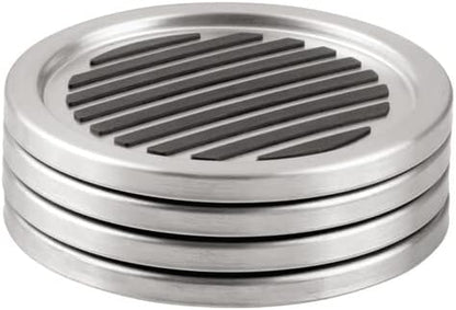 iDesign Forma Brushed Stainless Steel Drink Coasters for Home Counters, Kitchen, Dining Room, Living Room, Patio, Coffee Table, Set of 4, Black,20550 | For Home Counters