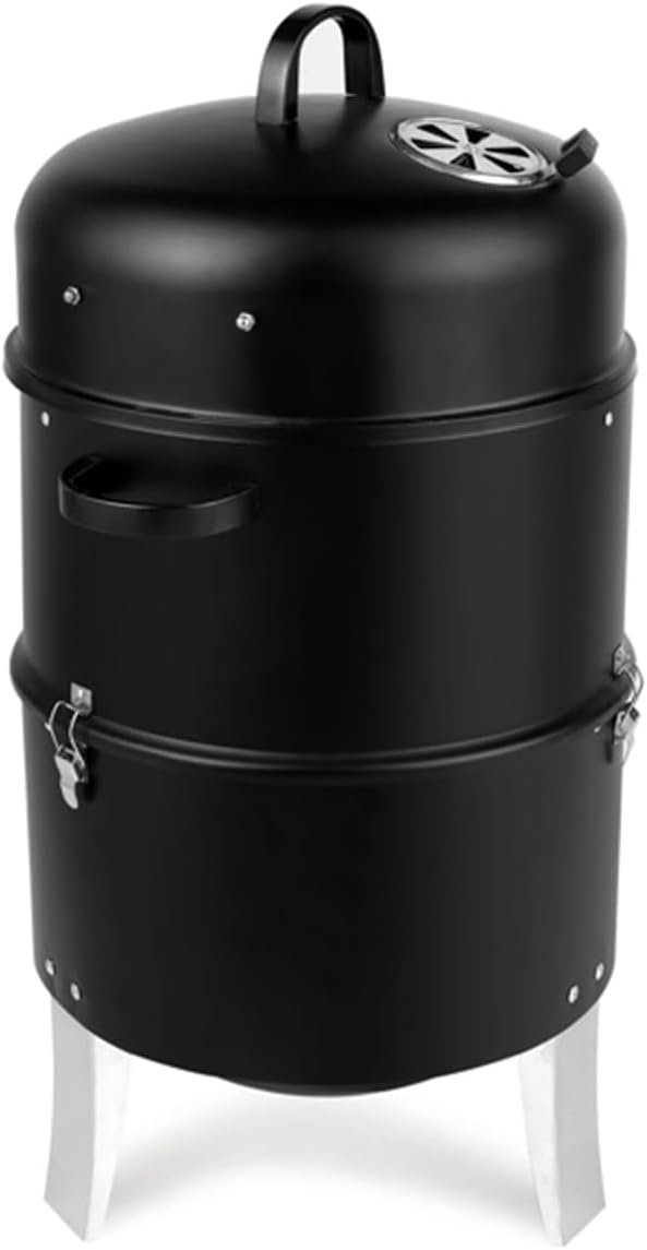 Portable Charcoal Grill, 17 "Grill for outdoor cooking, Heavy duty double circle grill for grilling, Smoker,Black steel vertical charcoal grill