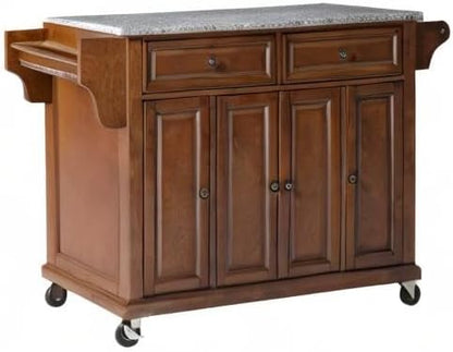 Crosley Furniture Full Size Granite Top Rolling Kitchen Island Storage Cart, Microwave Stand, Spice Rack, Cherry