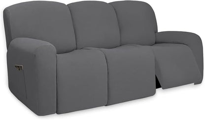 PureFit Super Stretch 3 Seats Recliner Sofa Couch Cover with Pocket | Non Slip Soft Sofa Slipcover, Washable Spandex Reclining Furniture Protector for Kids, Pets (Recliner Sofa, Gray)