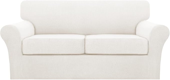 Turquoize 3 Piece Sofa Covers for 2 Cushion Couch Sofa Slipcover Soft Couch Cover for Dogs-Washable Sofa Furniture Cover with 2 Individual Cushion Covers (2 Cushion Sofa, Porcelain White)