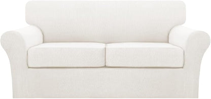 Turquoize 3 Piece Sofa Covers for 2 Cushion Couch Sofa Slipcover Soft Couch Cover for Dogs-Washable Sofa Furniture Cover with 2 Individual Cushion Covers (2 Cushion Sofa, Porcelain White)