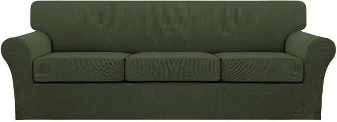 Turquoize 4 Piece Sofa Covers for 3 Cushion Couch Sofa Slipcover Soft Couch Cover for Dogs-Washable Sofa Furniture Covers with 3 Individual Large Cushion Covers (XL Sofa, Olive)