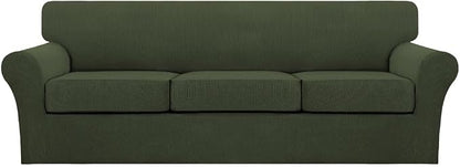 Turquoize 4 Piece Sofa Covers for 3 Cushion Couch Sofa Slipcover Soft Couch Cover for Dogs-Washable Sofa Furniture Covers with 3 Individual Large Cushion Covers (XL Sofa, Olive)