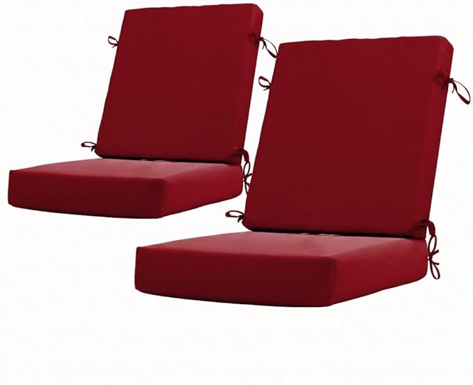 California Umbrella Outdoor Dining Chair, Set of 2 Patio Seat Cushions, 20 x 40 Inch, Premium Outdoor Memory Foam, Fade Resistant, Sunbrella Fabric, Fabric Ties, Jockey Red
