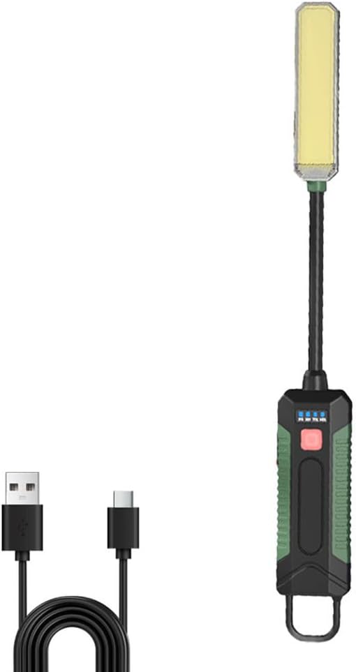 360° Flexible LED Camping Light, COB Work Lamp with Magnetic Base, 550-600 Lumens USB Rechargeable, Rainproof BBQ Barbecue and Car Repair, Green(W07-B)