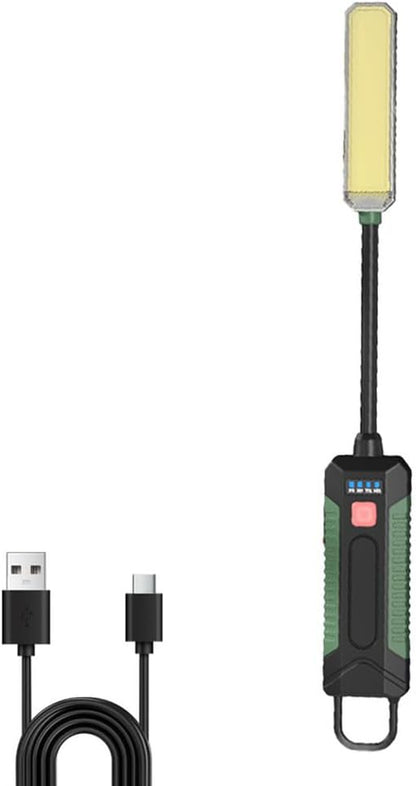360° Flexible LED Camping Light, COB Work Lamp with Magnetic Base, 550-600 Lumens USB Rechargeable, Rainproof BBQ Barbecue and Car Repair, Green(W07-B)
