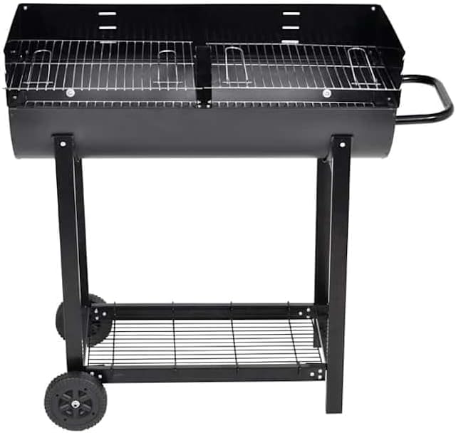 Charcoal Grill BBQ for Outdoor Cooking, Portable Backyard Barbecue Smoker with Wheels and Bottom Shelf, Sturdy Steel Construction, 39.4 Inch Length, Black