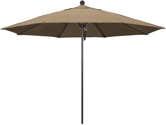 California Umbrella 11' Round Aluminum/Fiberglass Umbrella,Pulley Lift, Bronze Pole, Sunbrella Heather Beige