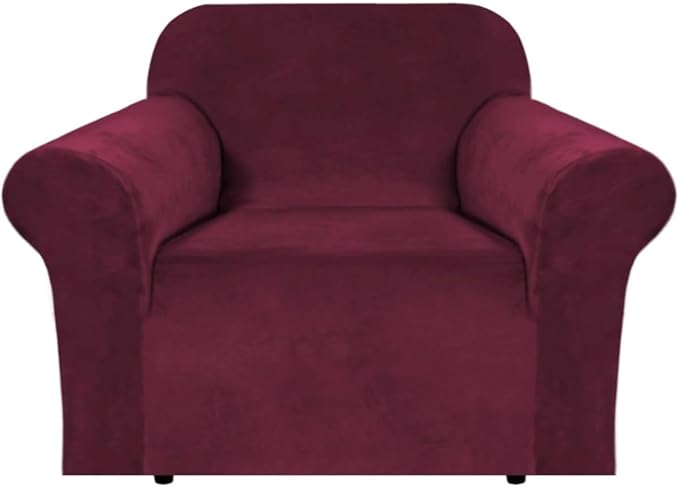 H.VERSAILTEX Stretch Velvet Armchair Cover Couch Covers 1 Cushion Chair Slipcover for Living Room Furniture Cover Crafted from Thick Comfy Rich Velour (Chair 31"-49", Burgundy)
