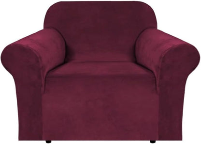 H.VERSAILTEX Stretch Velvet Armchair Cover Couch Covers 1 Cushion Chair Slipcover for Living Room Furniture Cover Crafted from Thick Comfy Rich Velour (Chair 31"-49", Burgundy)