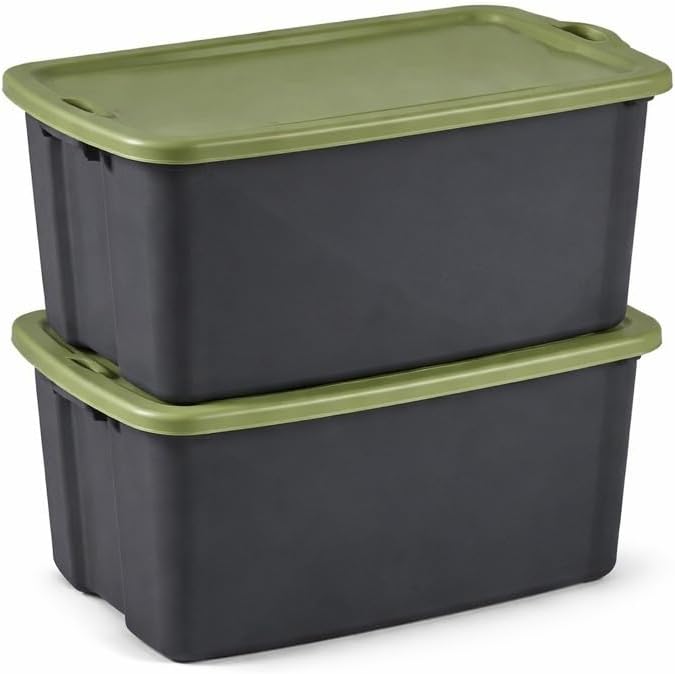 6-Pack 30 Gallon Plastic Storage Bins with Deep Recessed Lid, Stackable Heavy-Duty Storage Containers with Full Grip Handles for Camping Gear, Sports Equipment, Tools, Blankets & Sleeping Bags