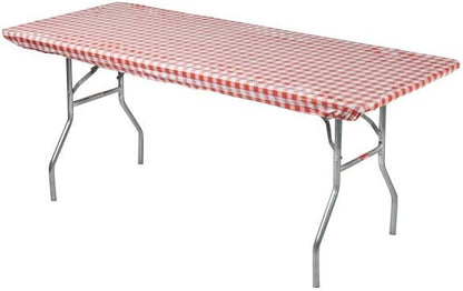 6' Rectangle Plastic Table Covers 30" x 72", Bundle of 5 (Red and White Check Gingham)