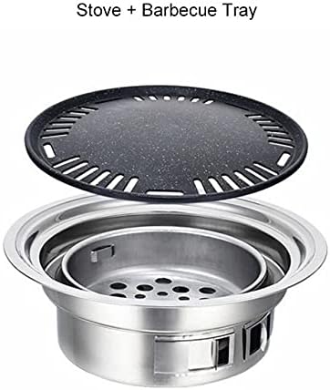 Stainless Steel Charcoal Korean Non-Stick s Portable Outdoor BBQ Grill Round Carbon Barbecue Stove (B)