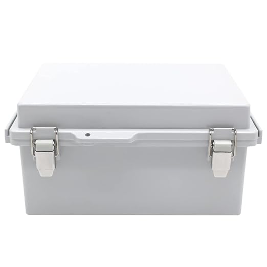 Electrical Junction Box,Hinged Cover Stainless Steel Buckles, IP67 Outdoor Project Box Weatherproof DIY Electrical Enclosure 8.6×6.7×4.3 inch (220×170×110mm)
