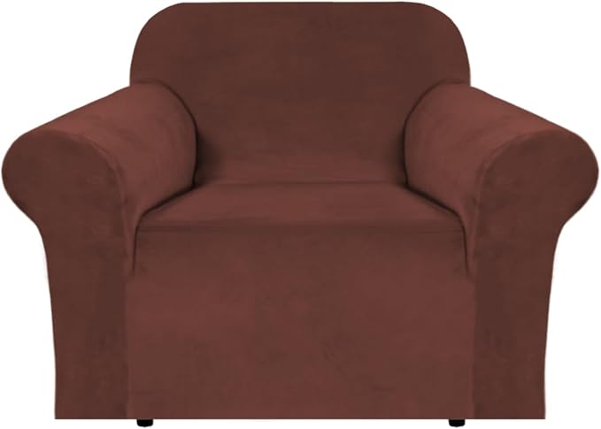 H.VERSAILTEX Stretch Velvet Armchair Cover Couch Covers 1 Cushion Chair Slipcover for Living Room Furniture Cover Crafted from Thick Comfy Rich Velour (Chair 31"-49", Burnt Brick)