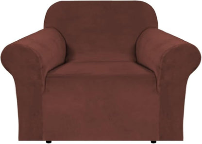 H.VERSAILTEX Stretch Velvet Armchair Cover Couch Covers 1 Cushion Chair Slipcover for Living Room Furniture Cover Crafted from Thick Comfy Rich Velour (Chair 31"-49", Burnt Brick)