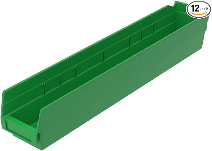 Akro-Mils 30124 Heavy Duty Plastic Shelf Bins, 24"x 4"x 4", Green, 12-Pack | Heavy Duty Nesting Storage Bins for Garage, Closet, Refrigerator, Kitchen, Cabinet, Drawer Organization, Pantry Organization