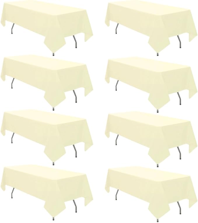 8 Pack Beige Tablecloth 60 x 102 Inch Rectangle For 6 Foot Tables | Wrinkle Resistant, Washable Polyester Fabric, Rectangular Table Cloth for Wedding Party Banquet Buffet and Camping