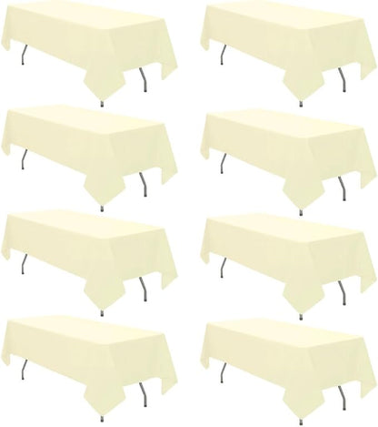 8 Pack Beige Tablecloth 60 x 102 Inch Rectangle For 6 Foot Tables | Wrinkle Resistant, Washable Polyester Fabric, Rectangular Table Cloth for Wedding Party Banquet Buffet and Camping