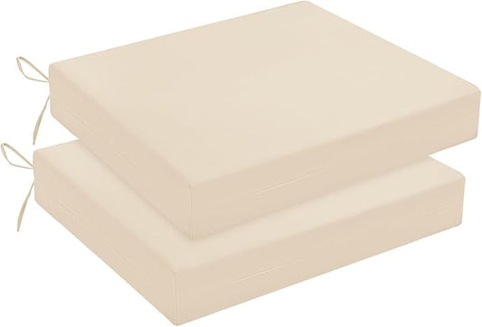 downluxe Outdoor Chair Cushions Set of 2 for Patio Furniture, Water-Resistant Square Corner Patio Chair Cushions with Ties, High Density Foam Outdoor Seat Cushion, 18.5" X 16" X 3", Beige