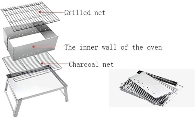 BBQ Grill Barbeque Grill Charcoal Grill Barbecue Portable BBQ Stainless Steel Folding BBQ Camping Grill for Cooking Small Grill Barbeque Grill for Camping (A)