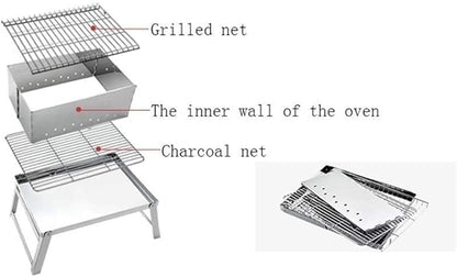 BBQ Grill Barbeque Grill Charcoal Grill Barbecue Portable BBQ Stainless Steel Folding BBQ Camping Grill for Cooking Small Grill Barbeque Grill for Camping (A)