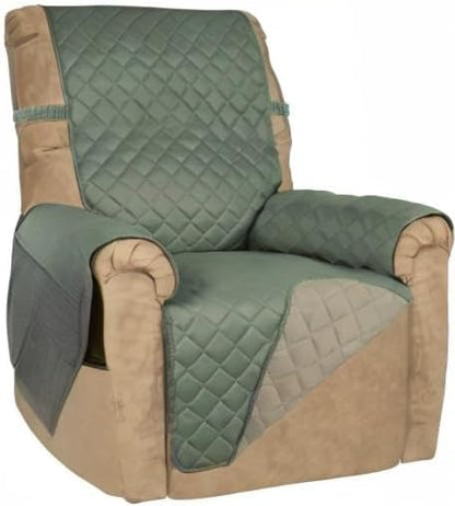 PureFit Reversible Quilted Recliner Sofa Cover, Water Resistant Slipcover Furniture Protector, Washable Couch Cover with Elastic Straps for Kids, Dogs, Pets (Small, Greyish Green/Beige) | Greyish Green/Beige, Water Resistant Couch Protector, Washable P...