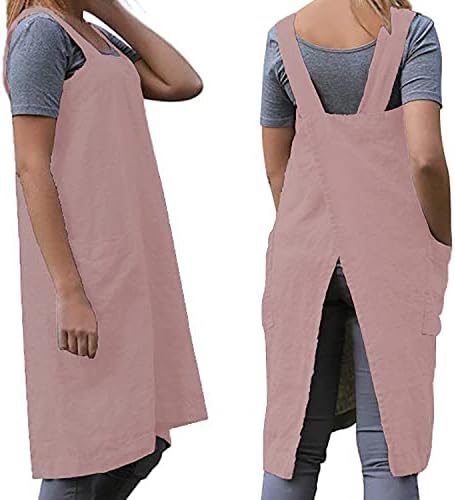 TBA Cotton Linen Apron Cross Back Apron for Women with Big Pockets Square Pinafore Dress for Baking Cooking BBQ & Grill