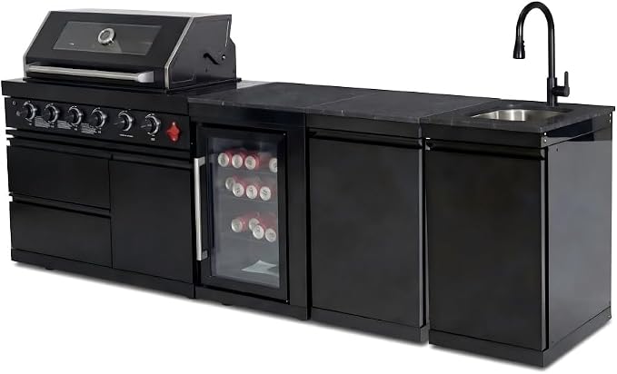 104 Inch Island Gas Grill,4-Burner Stainless Steel Gas Outdoor Kitchen Bar Barbecue Island Grill,Wine Cooler Compact Refrigerator,Marble Countertops,Stainless steel Sink