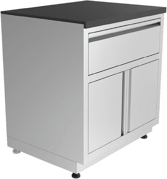 GRILLA Outdoor Kitchen Cabinet 31.5" with 2 Built-in Drawers, Stainless Steel, Modular, For Outdoor Grilling, Outdoor Kitchen, and Storage