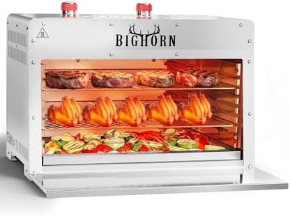 BIG HORN OUTDOORS 1500°F Infrared Propane Gas Grill – Portable Steak Broiler & Sear Station, Outdoor Salamander BBQ, Stainless Steel, 21.2 inch