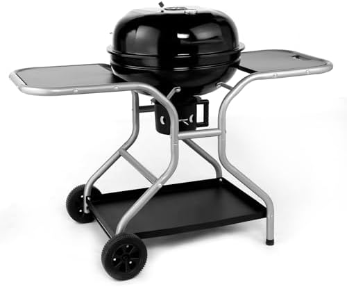 Portable Charcoal Grill – Heavy-Duty BBQ with Thermometer & Side Doors, Perfect for Camping, Beach, Garden, Patio & Backyard – 128x64x100cm, Black