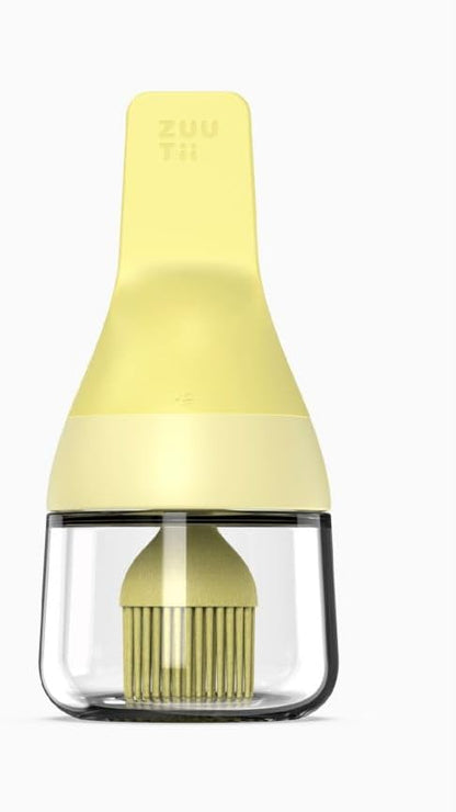 Zuutii Oil Dispenser with Silicone Brush for Cooking,Glass Oil Bottle with Heat Resistant Basting Brushes for Baking, Food Brush for Grilling, Butter, BBQ Sauce，Dishwasher Safe,4.4oz,Yellow