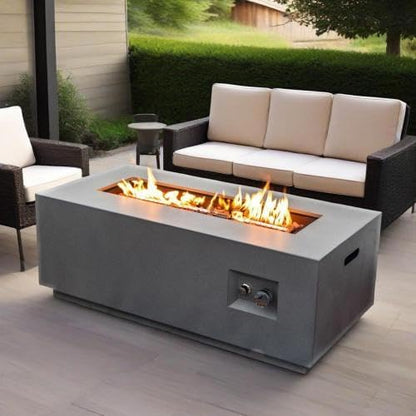 42" Propane Fire Pit Table, 2-Pieces 50,000 BTU Outdoor Gas Firepit with Wind Guard Lid, Rectangular Steel Fire Table for Patio, Backyard, Deck, All-Weather Steel Frame