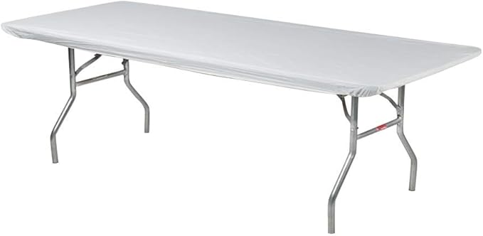6' Rectangular Plastic Table Covers, Bundle of 10, White, Water Resistant, Elastic, Fitted for Banquet Tables (6 Feet)