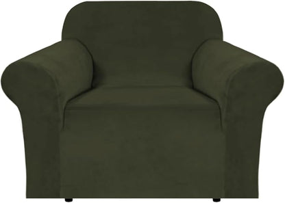 H.VERSAILTEX Stretch Velvet Armchair Cover Couch Covers 1 Cushion Chair Slipcover for Living Room Furniture Cover Crafted from Thick Comfy Rich Velour (Chair 31"-49", Olive)