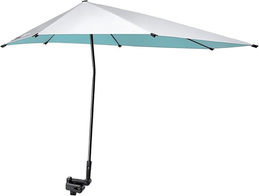 G4Free Beach Chair Umbrella with Universal Clamp UPF 50+ Golf Cart Umbrella | 46"x44" Large Canopy Sun Umbrella UV Protection, Adjustable Clamp for Beach Chair/Wheelchair/Stroller, 360° Flex Shaft, 7 Rib