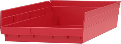Akro-Mils 30174 Heavy Duty Plastic Shelf Bins, 24"x 11"x 4", Red, 6-Pk | Heavy Duty Nesting Storage Bins for Garage, Closet, Refrigerator, Kitchen, Cabinet, Drawer Organization, Pantry Organization